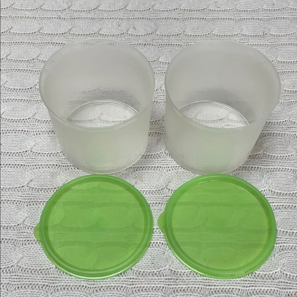 Tupperware storage with light Green Lids. Lot of 2. Round circular
